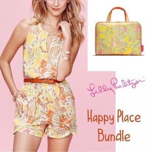 Lilly Pulitzer “Happy Place” Tropical Sleeveless Romper Sz XS + weekender bag